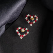 Mozambique Natural Pigeon Blood Ruby Stone Heart Earrings 0.68ct, Diamond 0.54ct 18K Gold